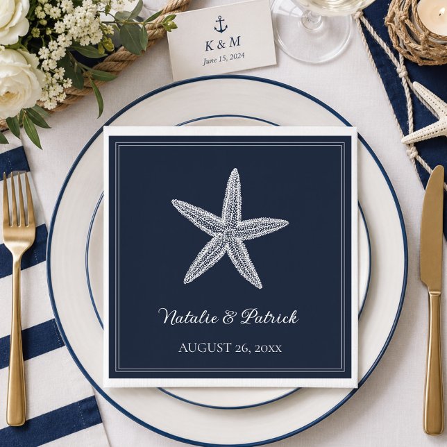 Hochzeit der Seestreitkräfte Serviette (Navy Blue Starfish Wedding Napkins)