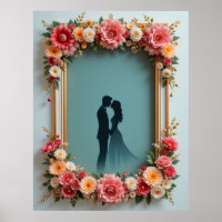 Hochzeit der Silhouette des Paares im Blumenrahmen