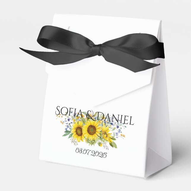 Hochzeit der Sonnenblume, Aquarellblau Wildblume Geschenkschachtel (Vorderseite)