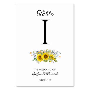 Hochzeit der Sonnenblume, Aquarellblau Wildblume Tischnummer