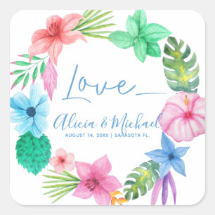 Hochzeit der tropischen Liebe Beach Hawaiian Quadratischer Aufkleber