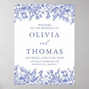 Hochzeit der Vintagen blauen Wildblume Poster