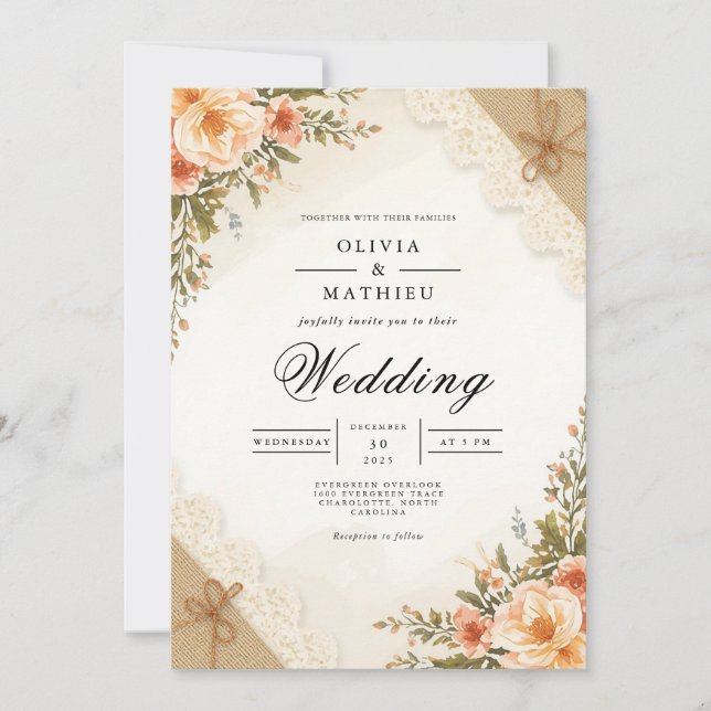 Hochzeit der Vintagen Rose Einladung (Vorderseite)