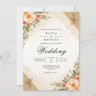 Hochzeit der Vintagen Rose Einladung