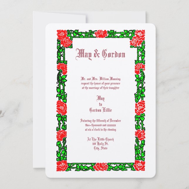 Hochzeit der Vintagen Rote Rose Einladung (Vorderseite)