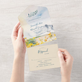 Hochzeit der Wasserfarben All In One Einladung