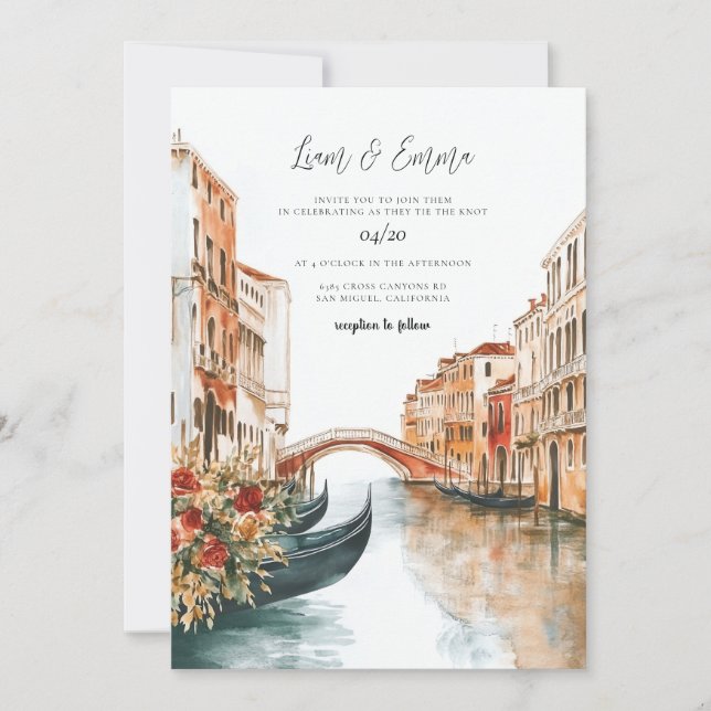 Hochzeit der Wasserfarben in Venedig Einladung (Vorderseite)