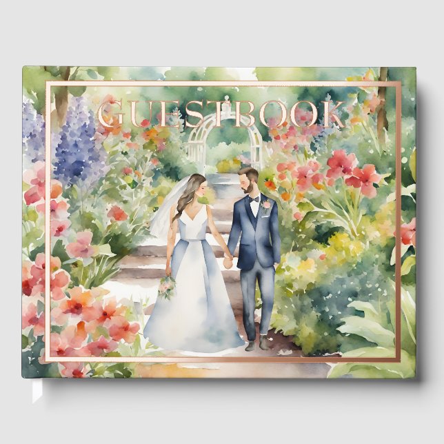 Hochzeit der Wasserfarbenen Wildblume Garden Gästebuch (Vorderseite)