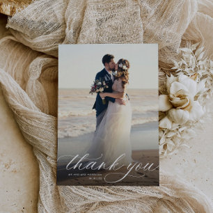 Hochzeit der weißen Kalligraphie Dankeskarte