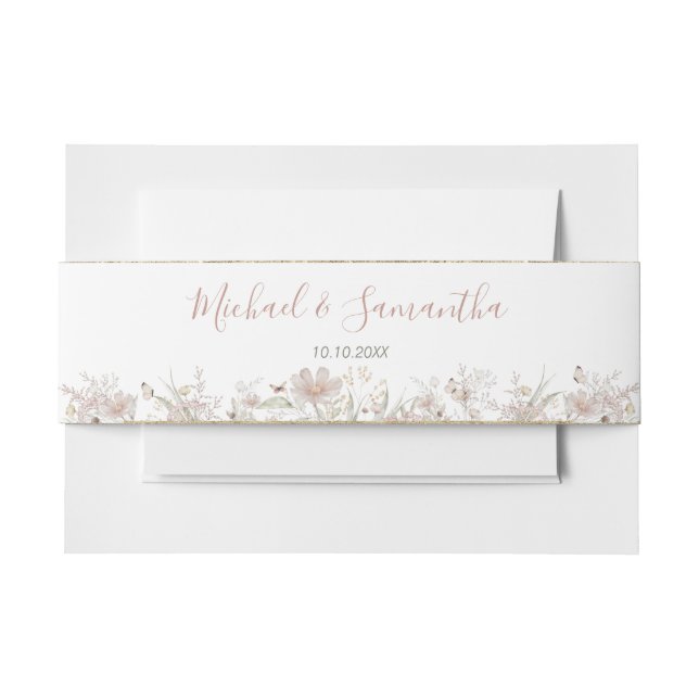 Hochzeit der Wildblume Blush and Sage Einladungsbanderole (Vorderseite Beispiel)