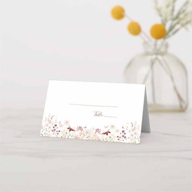 Hochzeit der Wildblume Burgund und Blush Platzkarte (Rückseite)