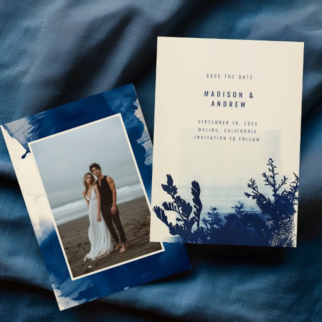 Hochzeit des abstrakten Navy Blue Ink Sea Coastal  Save The Date (Von Creator hochgeladen)
