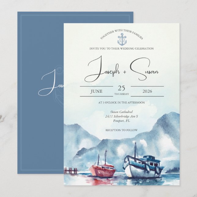 Hochzeit des Ankerbootes des Gletscherbootes Einladung (Vorne/Hinten)