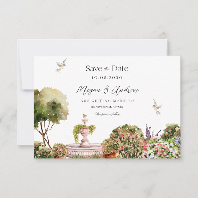 Hochzeit des Aquarellgartens Save The Date (Vorderseite)