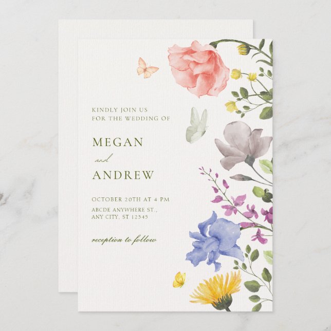 Hochzeit des ästhetischen Blumengartens Einladung (Vorne/Hinten)