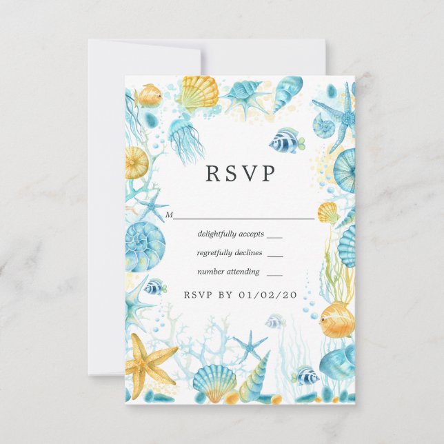 Hochzeit des blauen und gelben Meeres RSVP Karte (Vorderseite)
