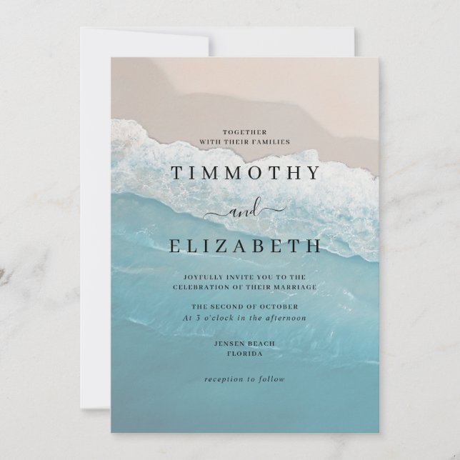 Hochzeit des Blue Ocean Sand Beach Einladung (Vorderseite)