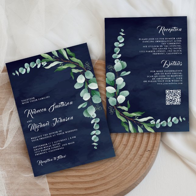 Hochzeit des Blue QR-Codes der Eukalyptus Branch Einladung (Von Creator hochgeladen)