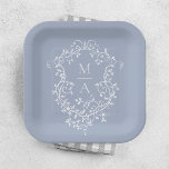 Hochzeit des dunkelblauen klassischen Wappen Pappteller<br><div class="desc">Eleganter französischer viktorianisch blauer Hochzeitstich. Für eine weiter gehende Anpassung dieses Designs klicken Sie bitte auf die Schaltfläche "DESIGN TOOL" oben!</div>