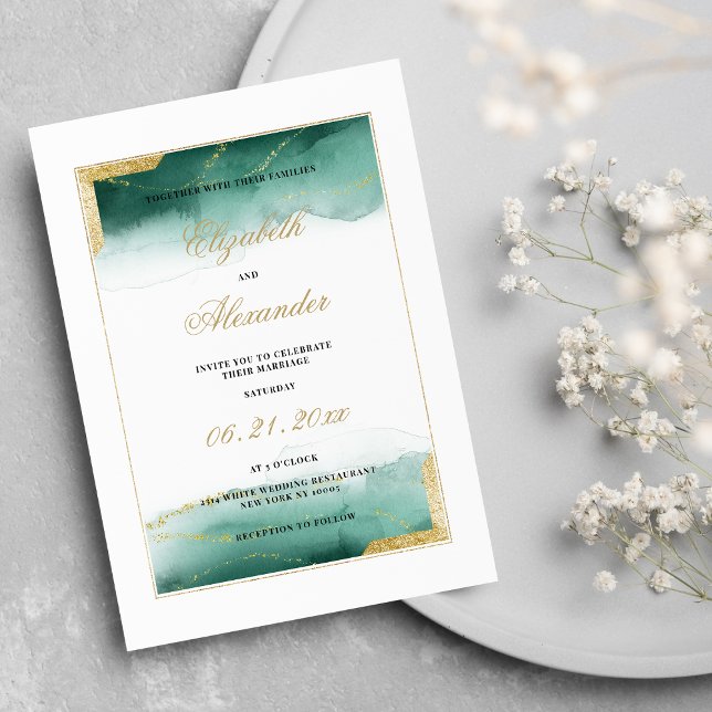 Hochzeit des dunkelgrünen Glitzer Einladung (Watercolor dark green white gold glitter wedding)