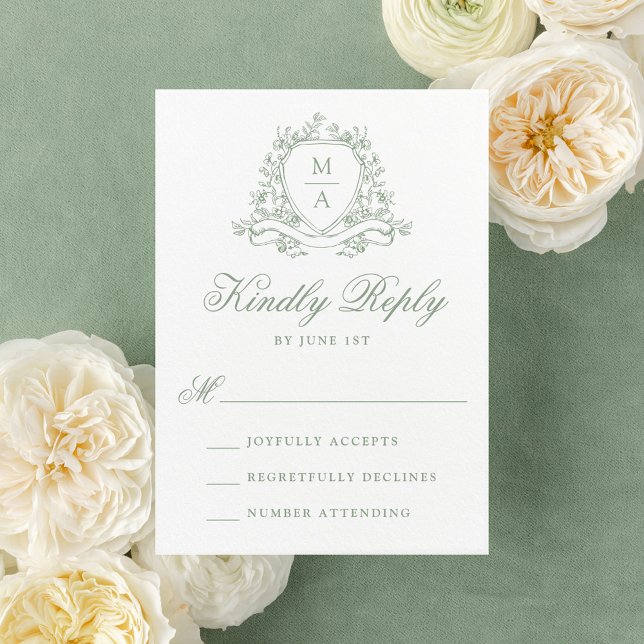Hochzeit des eleganten grünen Wappen RSVP Karte (Von Creator hochgeladen)