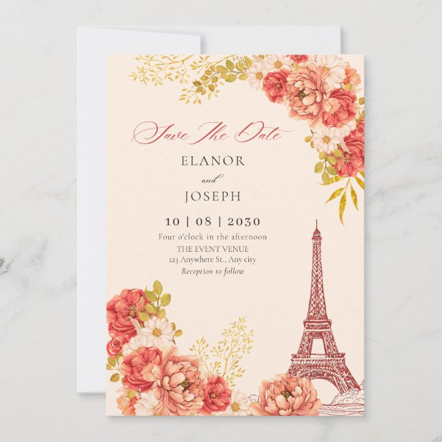 Hochzeit des Floral Paris Eiffel Save The Date (Vorderseite)