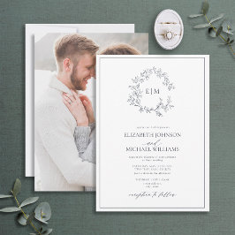 Hochzeit des Fotos Mongram mit blauem Wappen Einladung