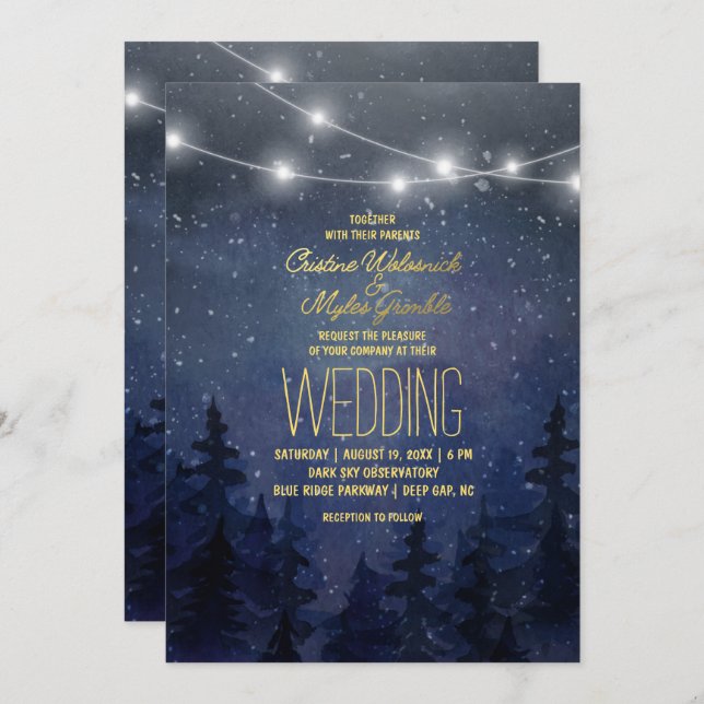 Hochzeit des Goldenen Night Sky Forest | String Li Einladung (Vorne/Hinten)