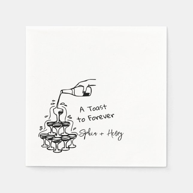 Hochzeit des handgezogenen Champagner-Glashauses Serviette (Vorderseite)