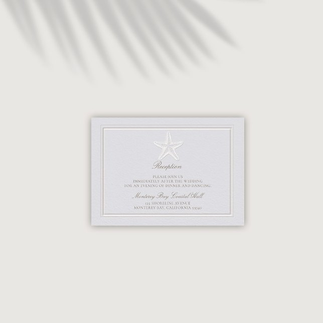 Hochzeit des klassischen Empfangs der Meeresfrücht Begleitkarte (coastal wedding reception details card modern classic formal traditional frame faux emboss starfish)