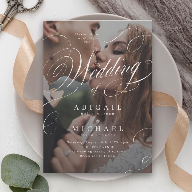 Hochzeit des klassischen Fotos Einladung (Elegant classic calligraphy photo wedding invitation)