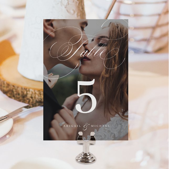 Hochzeit des klassischen Fotos Tischnummer (Elegant classic calligraphy photo wedding table number)