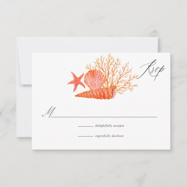 Hochzeit des Korallenstrands mit Aquarellfarben RSVP Karte (Vorderseite)