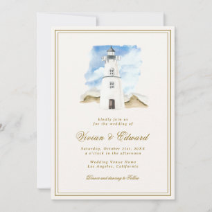 Hochzeit des Leuchtturms an der Küste Einladung