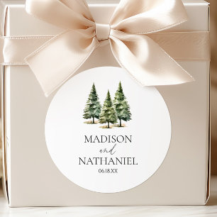 Hochzeit des Minimalistischen Winterschneewaldes Runder Aufkleber