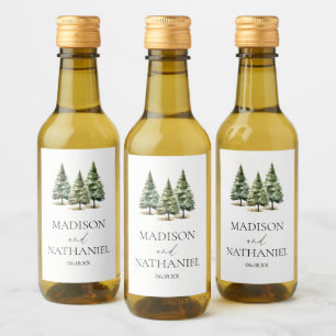 Hochzeit des Minimalistischen Winterschneewaldes Weinetikett