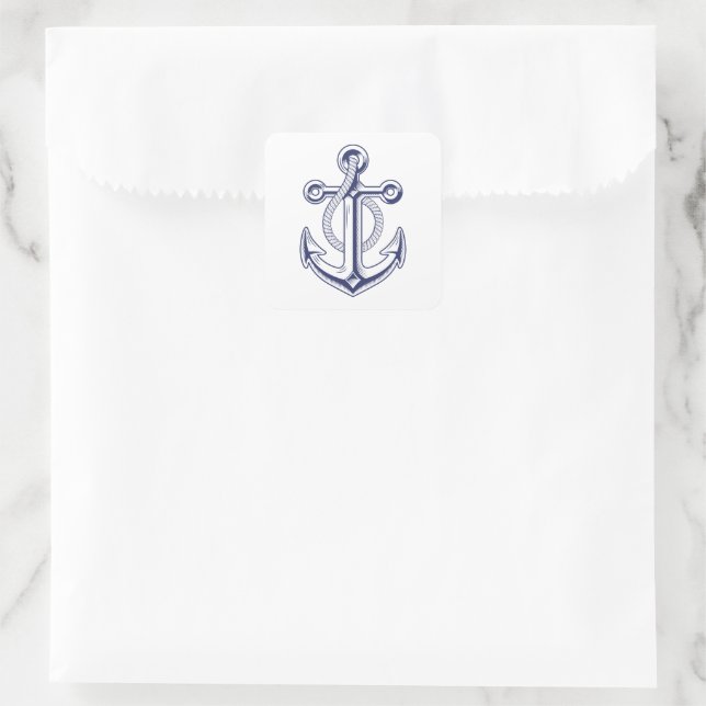 Hochzeit des Nautic Navy Blue Boat Ocean Anchor Quadratischer Aufkleber (Tasche)