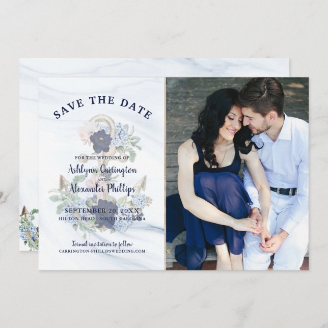 Hochzeit des Nautical Elegance Foto Anchor Save The Date (Vorne/Hinten)