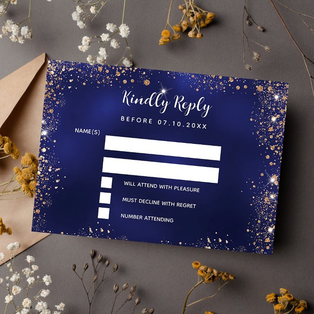 Hochzeit des Navy-Blue-Glitzer-RSVP Mitteilungskarte (Von Creator hochgeladen)