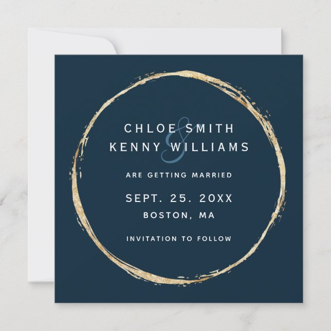 Hochzeit des Navy Blue Imitate Gold Circle Foto Save The Date (Vorderseite)