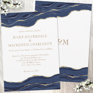 Hochzeit des Navy Blue Marble Agate Gold Glitzer Einladung