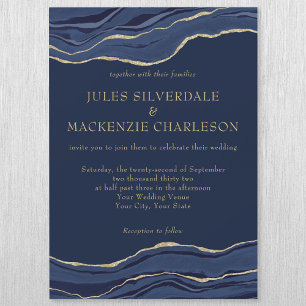 Hochzeit des Navy Blue Marble Agate Gold Glitzer Magneteinladung