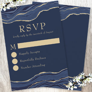 Hochzeit des Navy Blue Marble Agate Gold Glitzer RSVP Karte