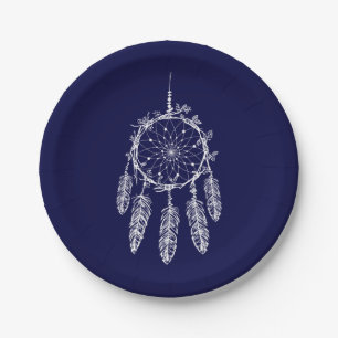 Hochzeit des Navy Blue Native American Dream Catch Pappteller