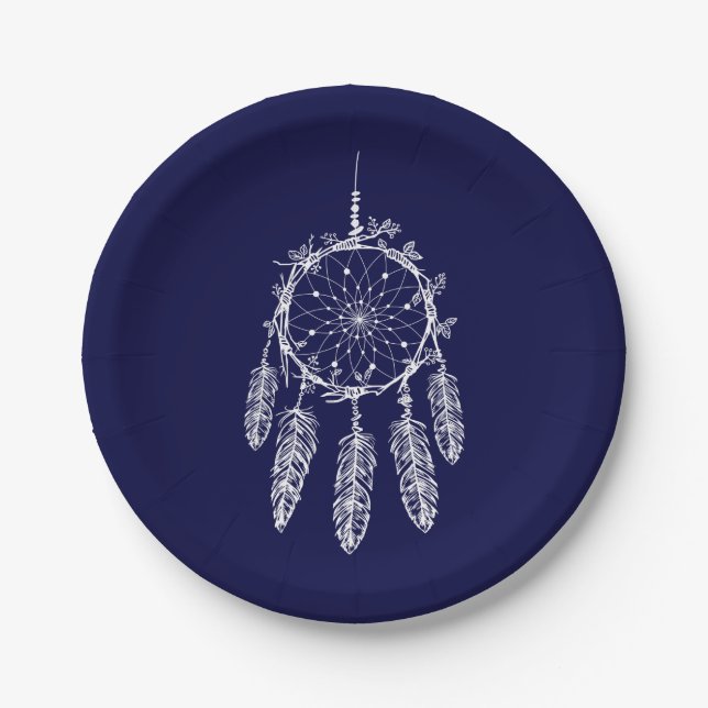 Hochzeit des Navy Blue Native American Dream Catch Pappteller (Vorderseite)