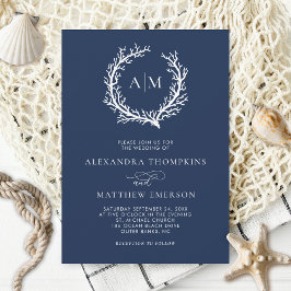 Hochzeit des Navy Blue Nautical Coral Reef Einladung