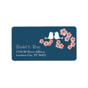 Hochzeit des Navy Blue & Pink Cherry Blossom Sprin Adressaufkleber