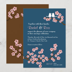 Hochzeit des Navy Blue & Pink Cherry Blossom Sprin Einladung