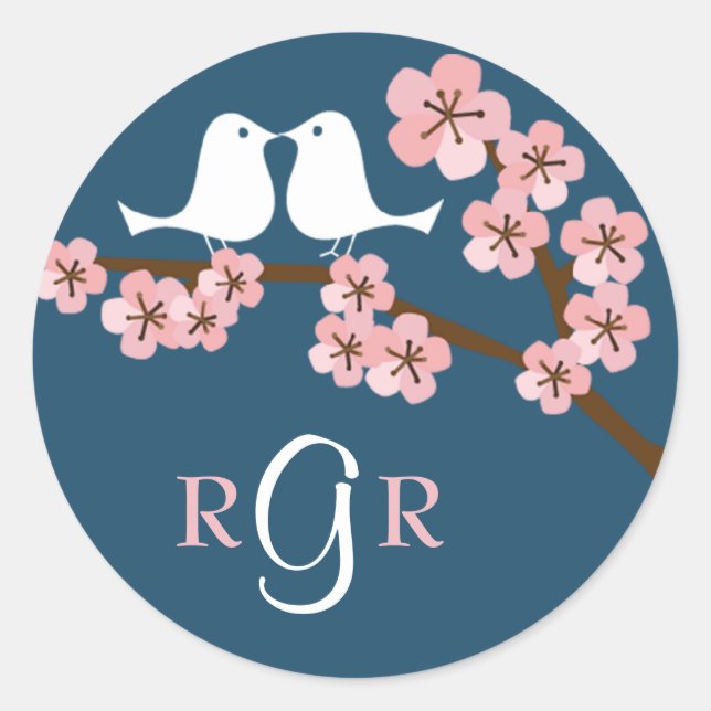 Hochzeit des Navy Blue & Pink Cherry Blossom Sprin Runder Aufkleber (Vorderseite)