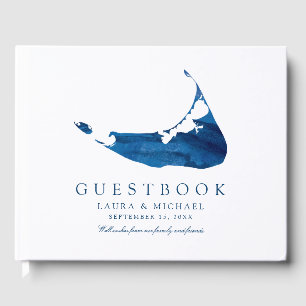 Hochzeit des Navy Blue Watercolor Nantucket Map Gästebuch